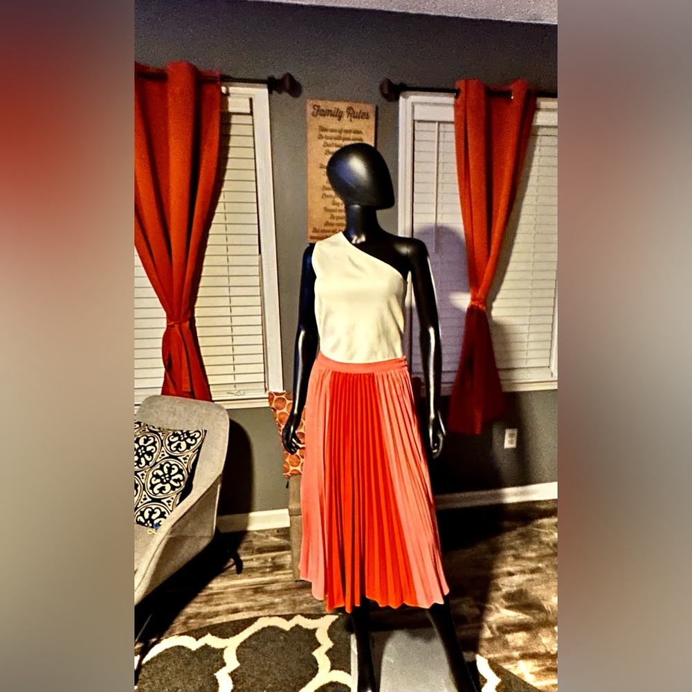 Lucy Paris Orange Maxi Pleated A-Line Skirt